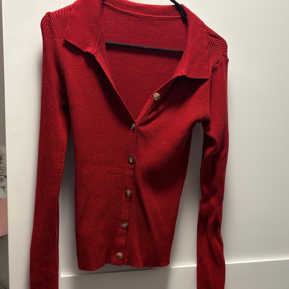 Red Button-Up Women's Sweater